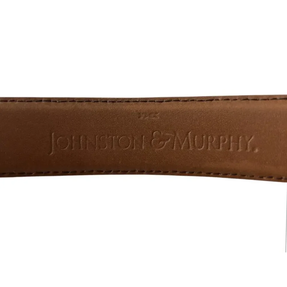 Johnston & Murphy Belt Men’s 44 Black Pebbled Leather & Brown Brass Buckle Italy